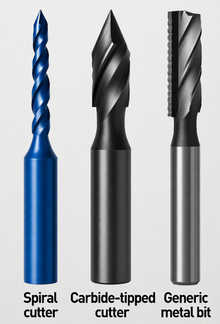 Comparison of woodworking cutters for softwood, hardwood, and MDF materials